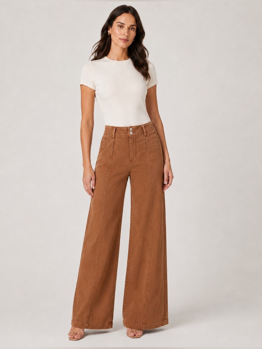 PAIGE Brooklyn High Rise Wide Leg Pants 32 (34x30.5) Vintage Mocha Bisque